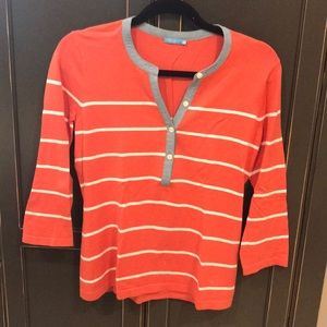 J. McLaughlin deep coral & white stripe sweater